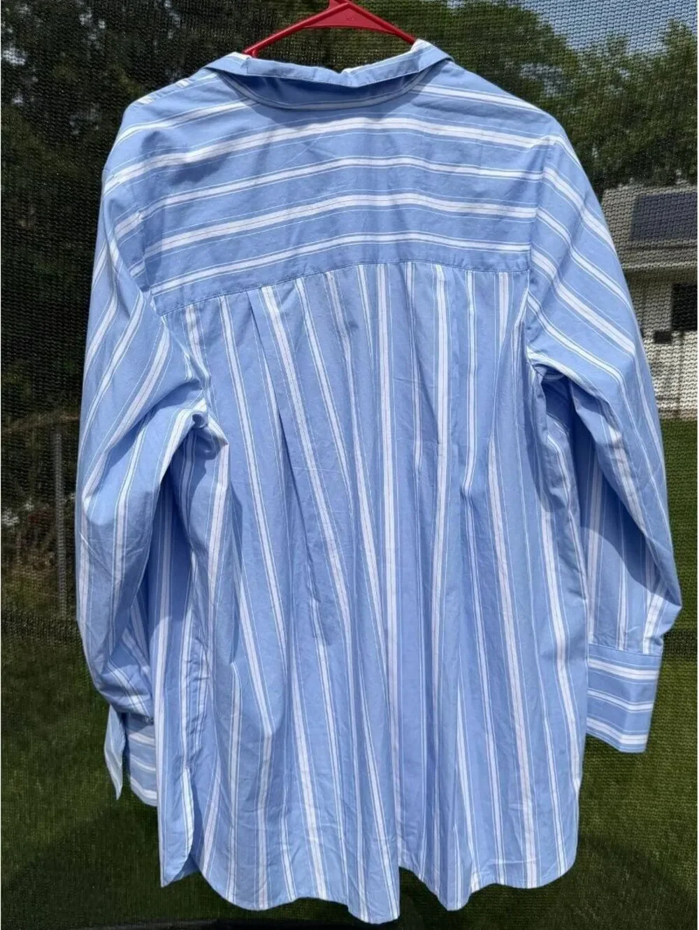 J.Jill Women's XL Blue White Striped 100% Cotton Popover Tunic Long Sleeve - Picture 3 of 7